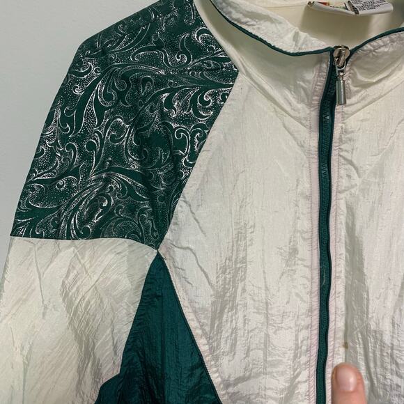 Energy Zone Vintage 80's Women's Nylon Sweatsuit Green White Jacket and Pants - Picture 3 of 9